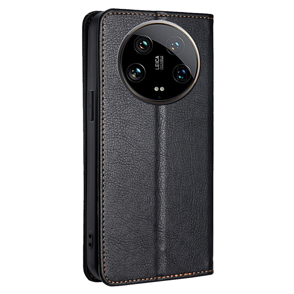 For Xiaomi 14 Ultra Case PU Leather Wallet Cover Magnetic Closing Phone Shell - Black