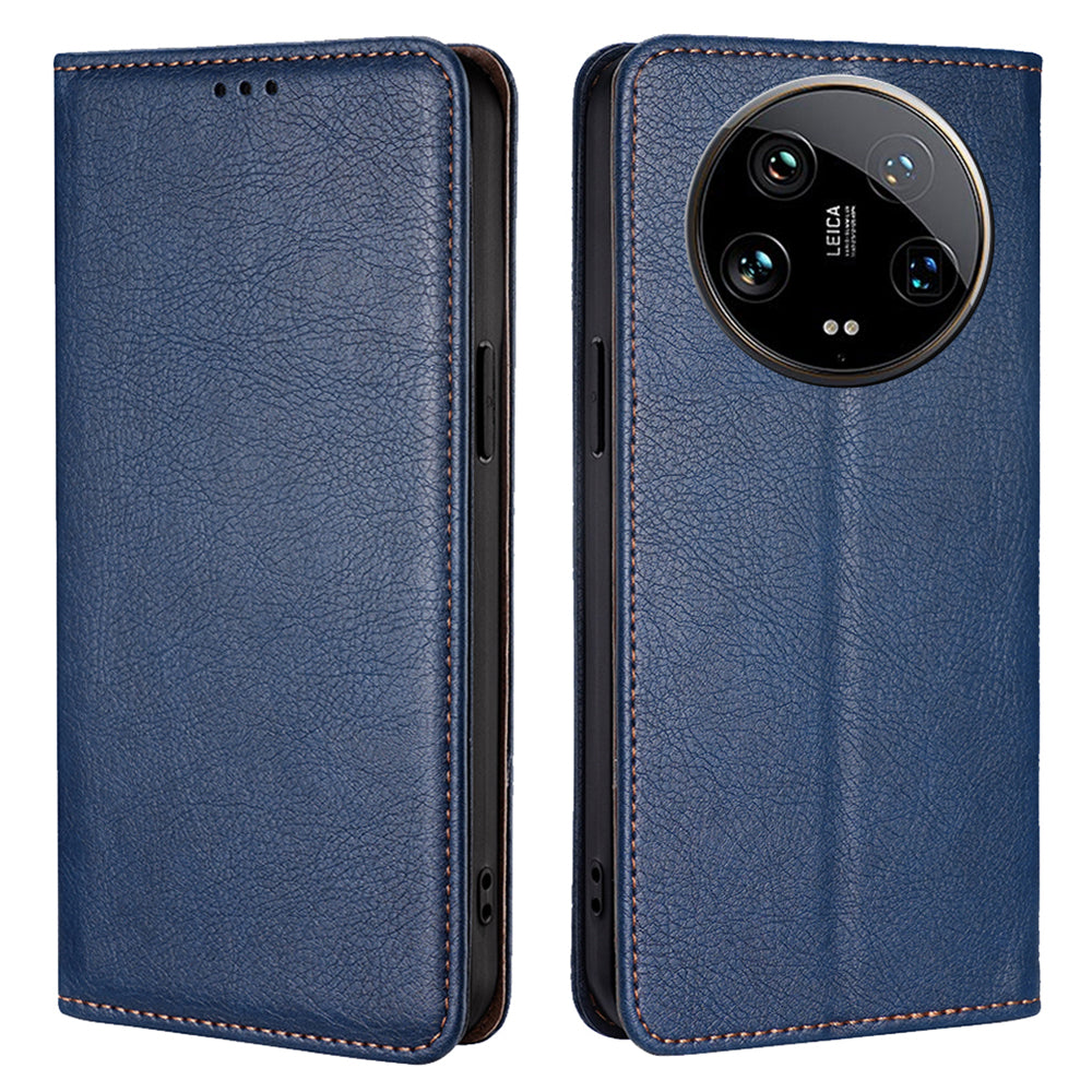 For Xiaomi 14 Ultra Case PU Leather Wallet Cover Magnetic Closing Phone Shell - Blue