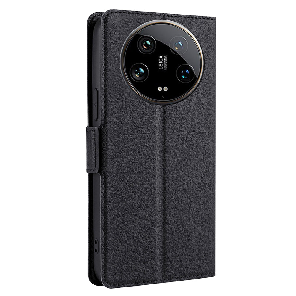 For Xiaomi 14 Ultra Case PU Leather Cover Side Magnetic Clasp Design - Black