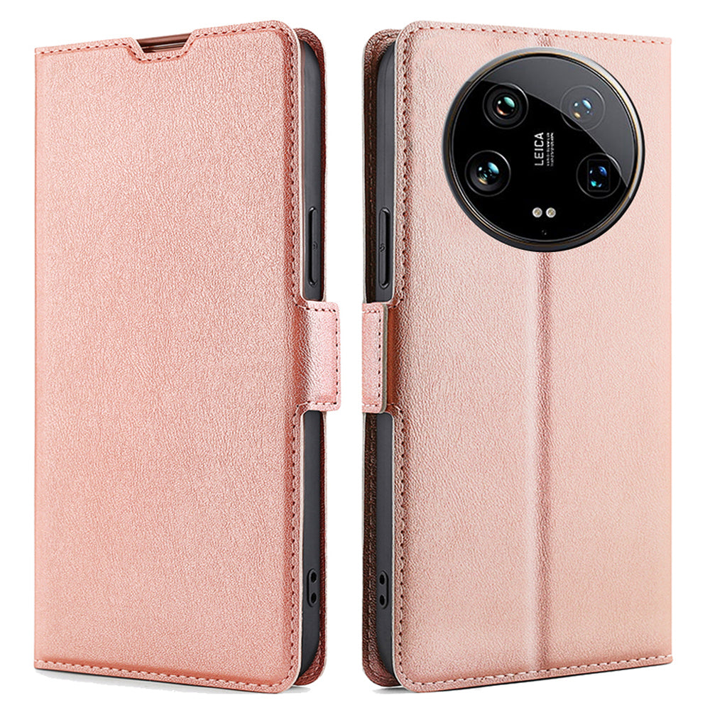 For Xiaomi 14 Ultra Case PU Leather Cover Side Magnetic Clasp Design - Rose Gold