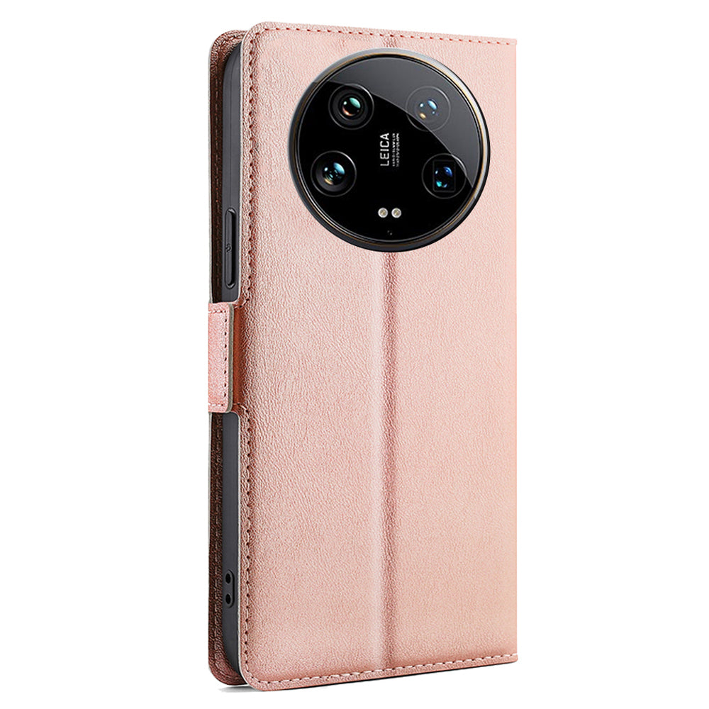 For Xiaomi 14 Ultra Case PU Leather Cover Side Magnetic Clasp Design - Rose Gold