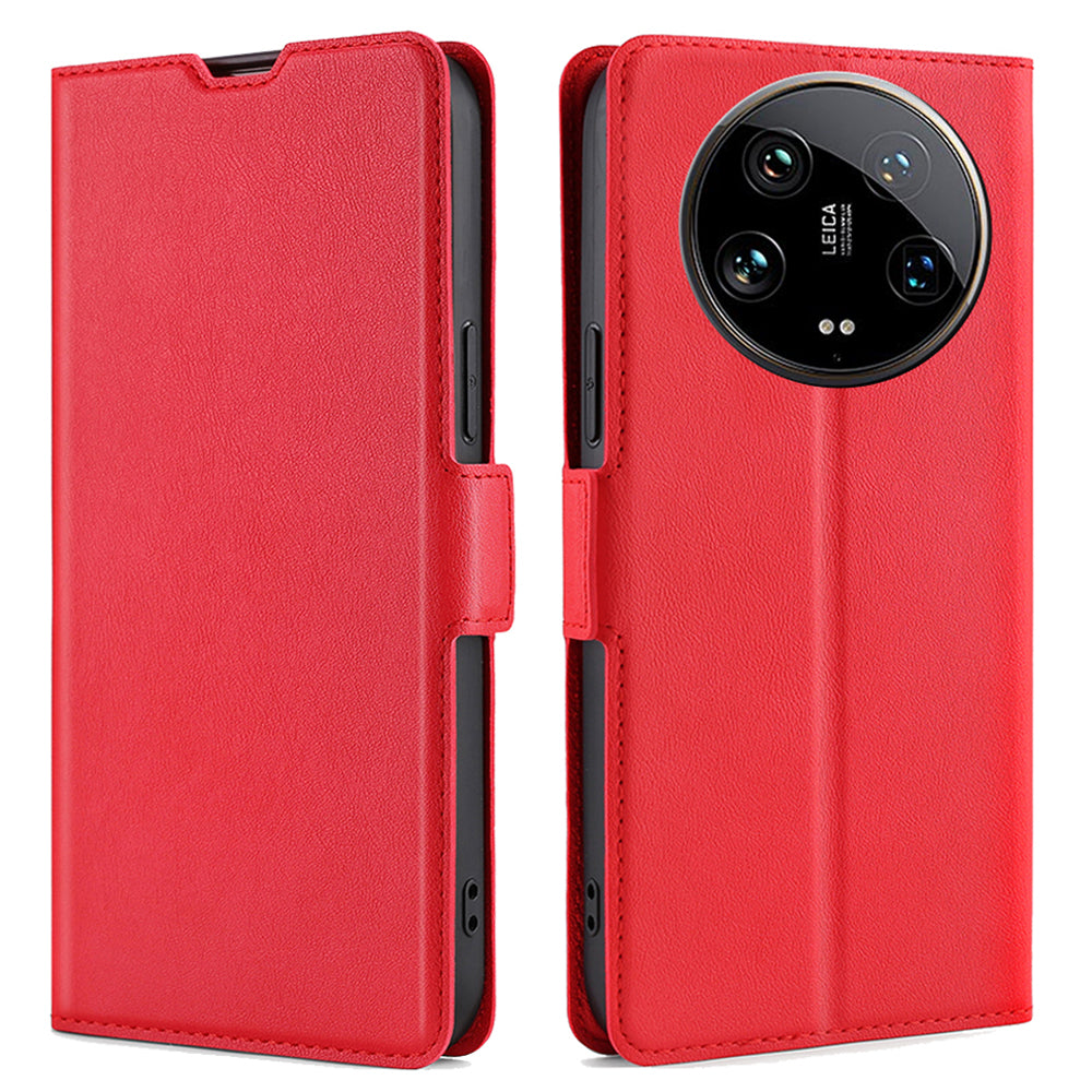 For Xiaomi 14 Ultra Case PU Leather Cover Side Magnetic Clasp Design - Red