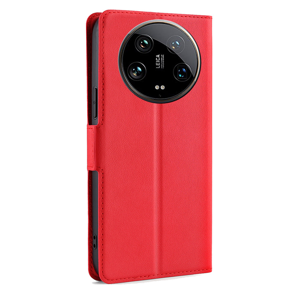 For Xiaomi 14 Ultra Case PU Leather Cover Side Magnetic Clasp Design - Red
