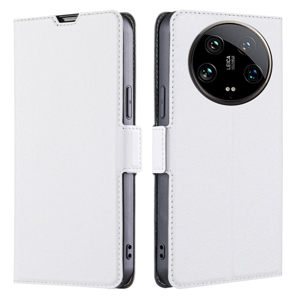 For Xiaomi 14 Ultra Case PU Leather Cover Side Magnetic Clasp Design - White