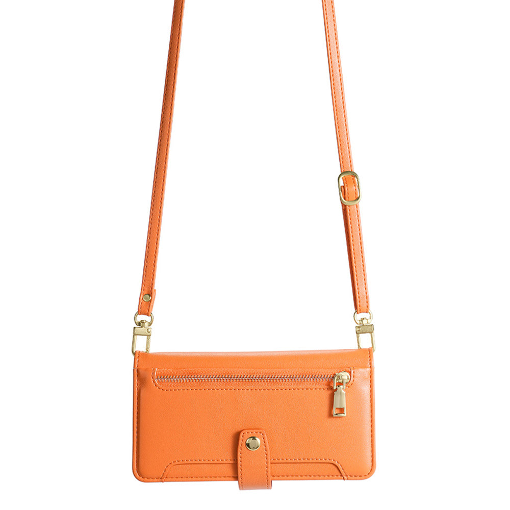 For Xiaomi 14 Ultra Case Zipper Pocket PU Leather Phone Cover Wallet with 2 Straps - Orange