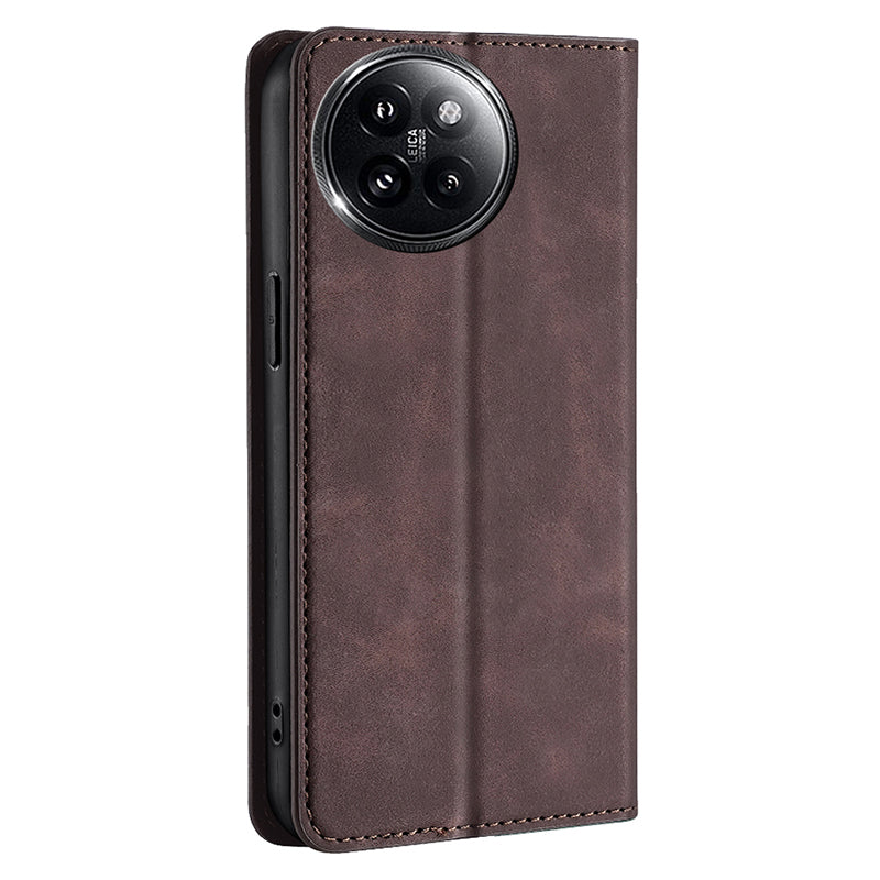 For Xiaomi Civi 4 Pro 5G Case Card Holder Magnetic Closing Leather Phone Cover - Dark Brown