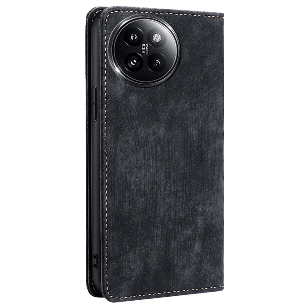 For Xiaomi Civi 4 Pro 5G Magnetic Phone Case RFID Blocking Card Slots Leather Cover - Black
