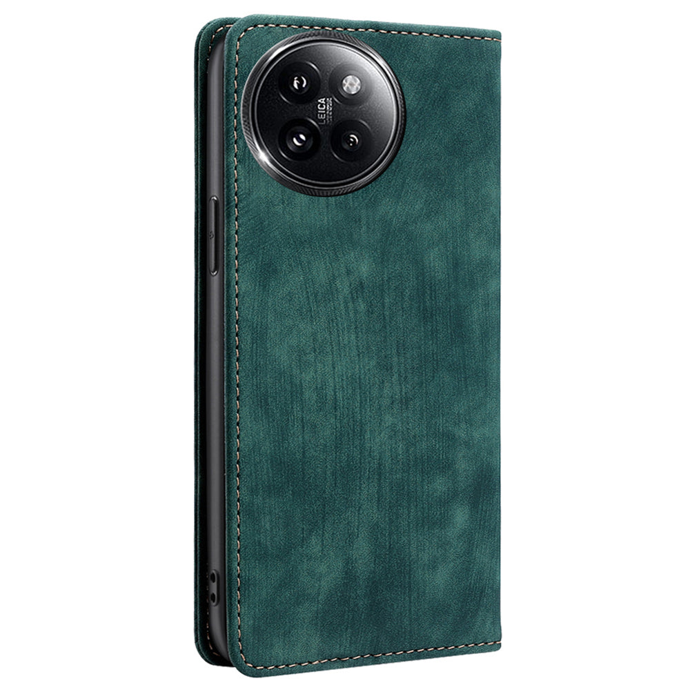 For Xiaomi Civi 4 Pro 5G Magnetic Phone Case RFID Blocking Card Slots Leather Cover - Green