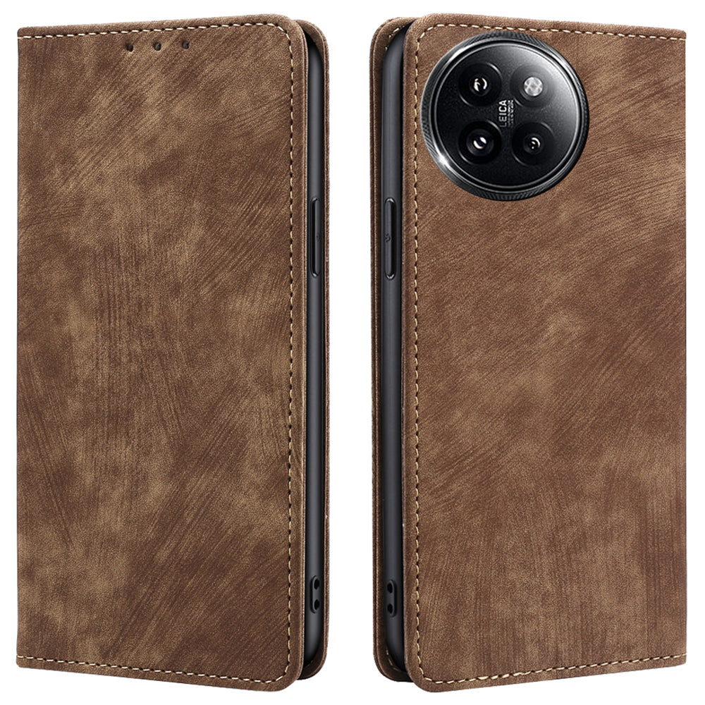 For Xiaomi Civi 4 Pro 5G Magnetic Phone Case RFID Blocking Card Slots Leather Cover - Brown
