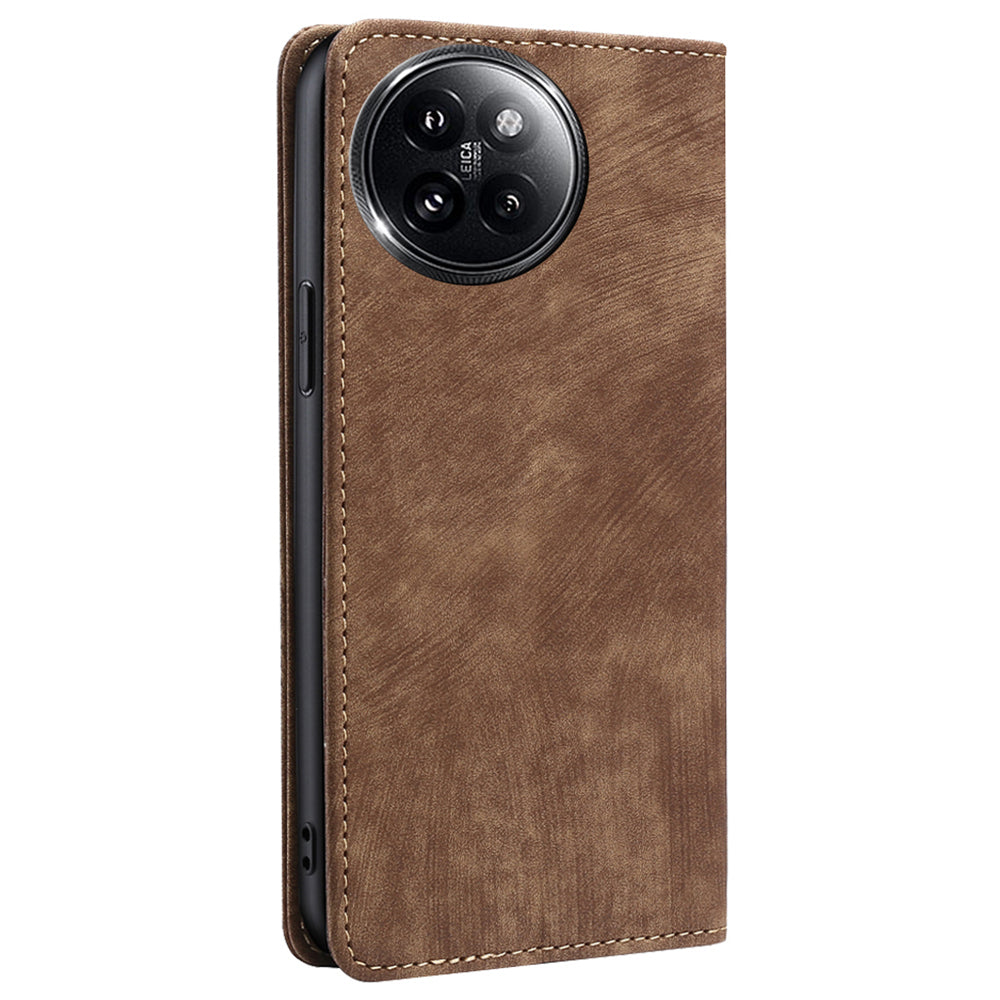 For Xiaomi Civi 4 Pro 5G Magnetic Phone Case RFID Blocking Card Slots Leather Cover - Brown