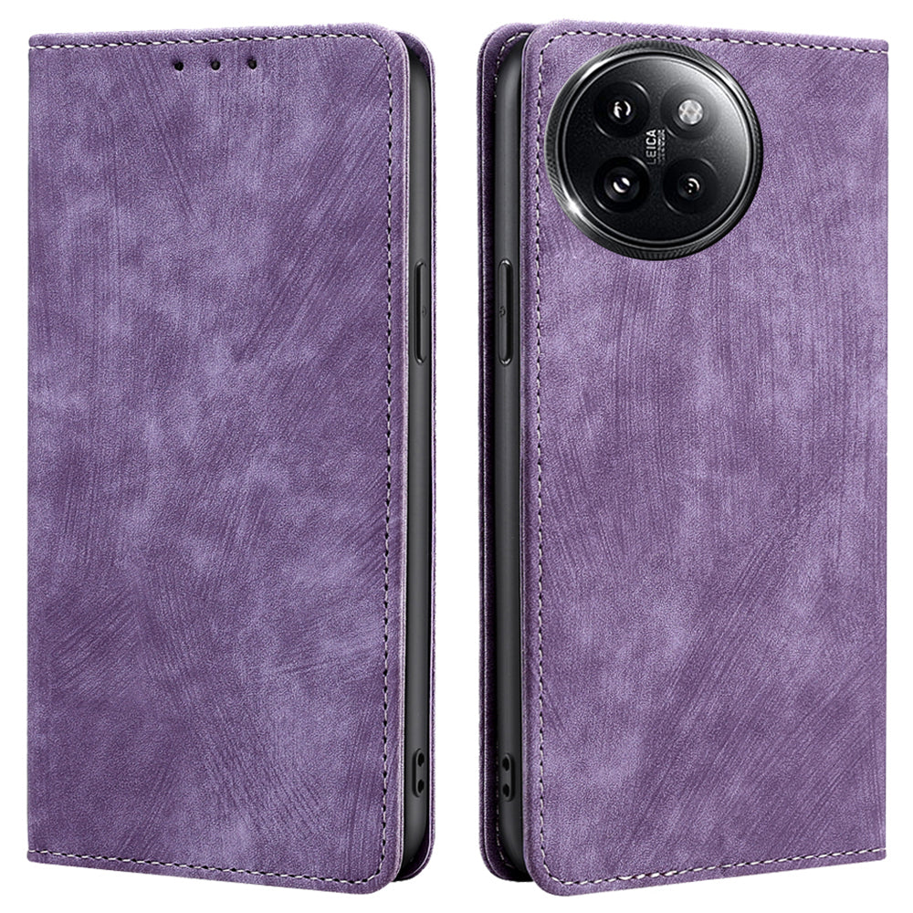 For Xiaomi Civi 4 Pro 5G Magnetic Phone Case RFID Blocking Card Slots Leather Cover - Purple