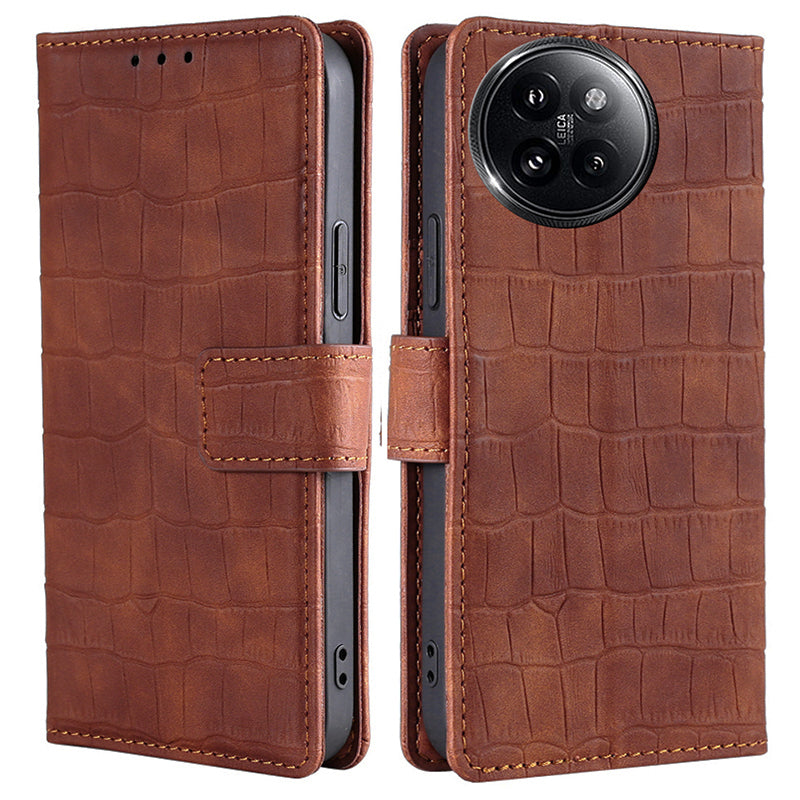 For Xiaomi Civi 4 Pro 5G Magnetic Phone Case Crocodile Texture Leather Cover - Brown