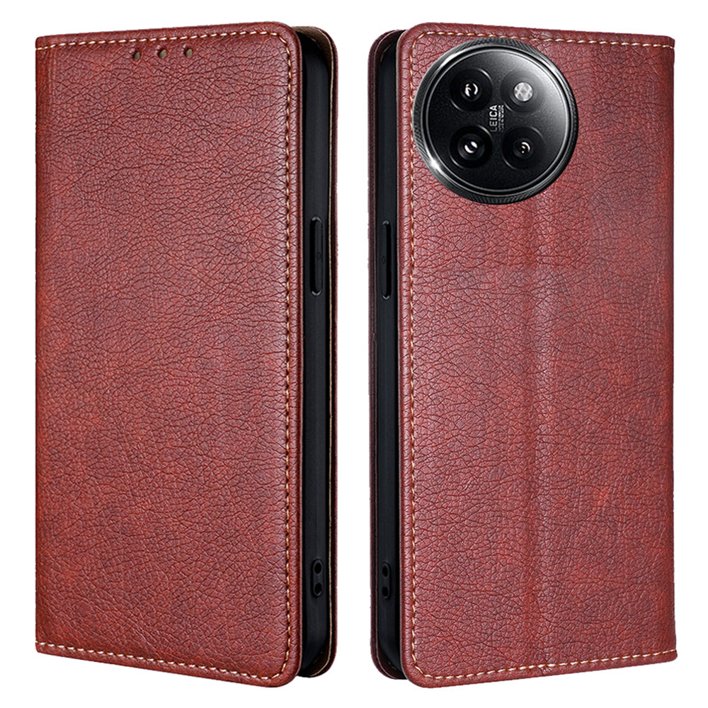 For Xiaomi Civi 4 Pro 5G Case PU Leather Magnetic Closing Wallet Phone Cover - Brown