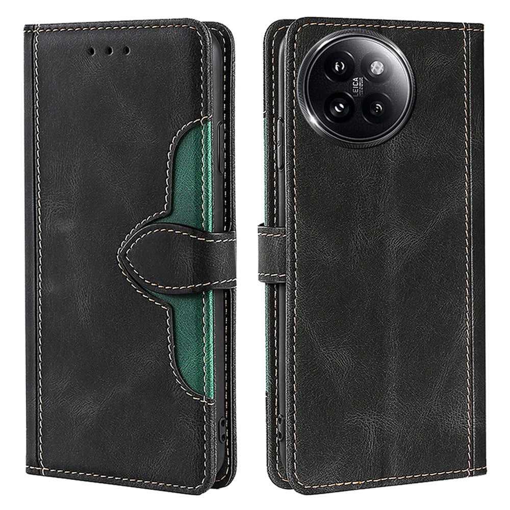 Skin-touch Phone Shell for Xiaomi Civi 4 Pro 5G Straw Hat Phone Cover PU Leather Stand Wallet Case - Black