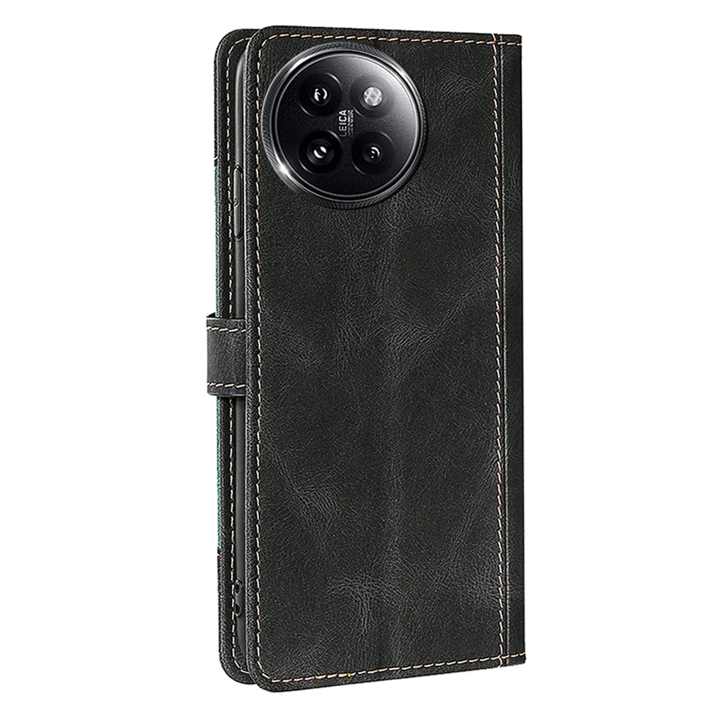 Skin-touch Phone Shell for Xiaomi Civi 4 Pro 5G Straw Hat Phone Cover PU Leather Stand Wallet Case - Black