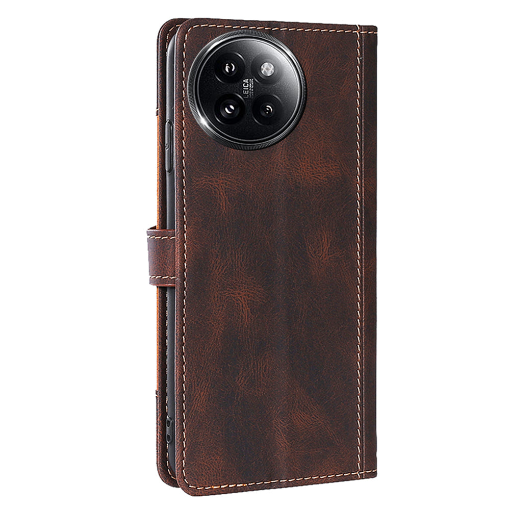 Skin-touch Phone Shell for Xiaomi Civi 4 Pro 5G Straw Hat Phone Cover PU Leather Stand Wallet Case - Brown