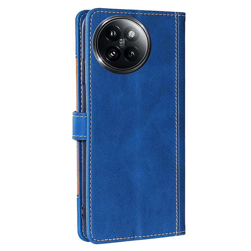 Skin-touch Phone Shell for Xiaomi Civi 4 Pro 5G Straw Hat Phone Cover PU Leather Stand Wallet Case - Blue