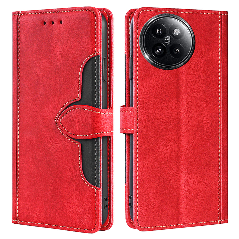 Skin-touch Phone Shell for Xiaomi Civi 4 Pro 5G Straw Hat Phone Cover PU Leather Stand Wallet Case - Red