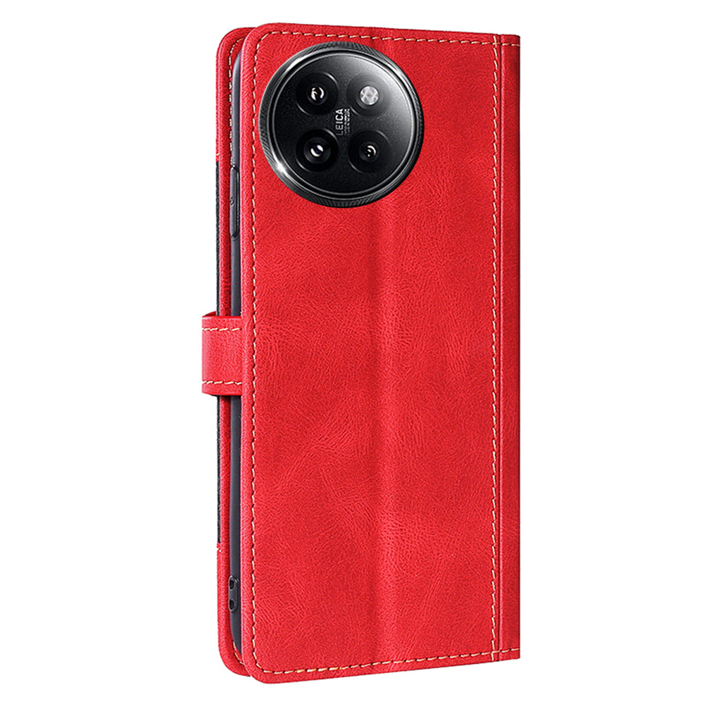 Skin-touch Phone Shell for Xiaomi Civi 4 Pro 5G Straw Hat Phone Cover PU Leather Stand Wallet Case - Red