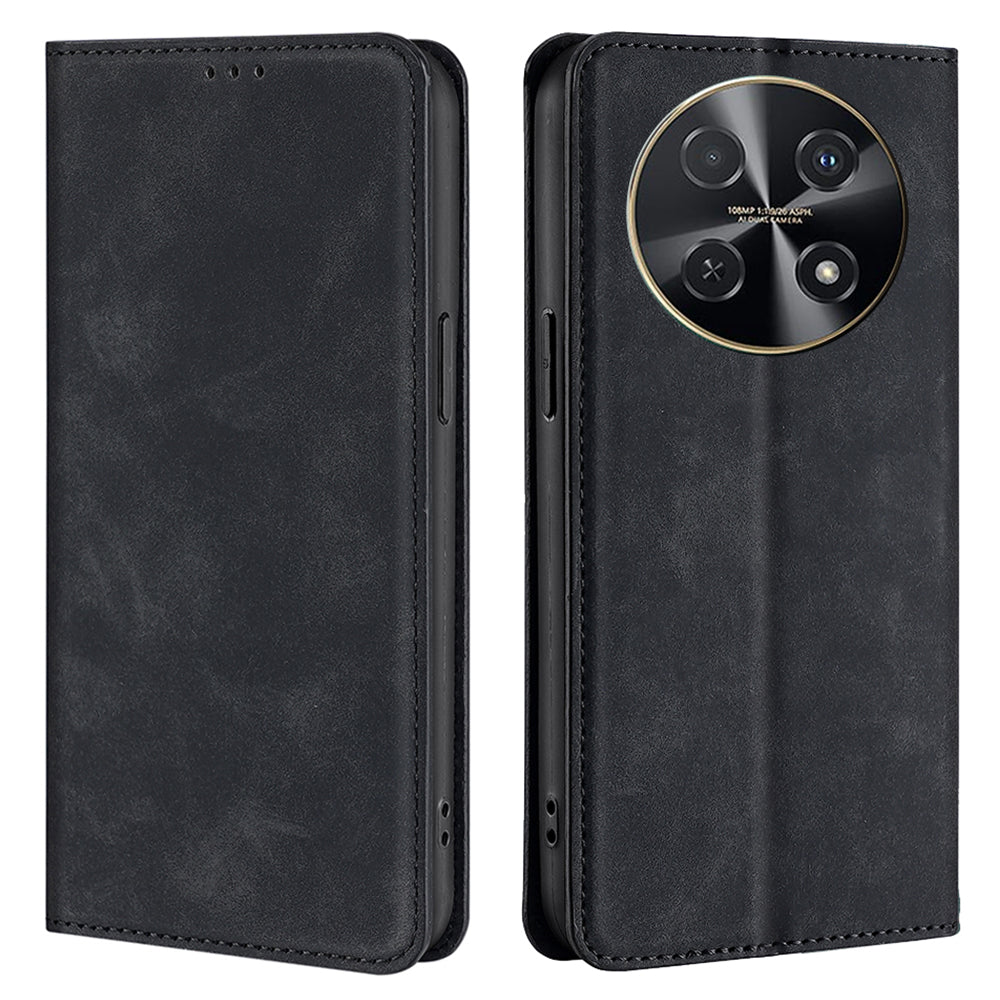 For Huawei nova 12i 4G Anti-Scratch Phone Case Anti-Drop Stand Card Holder PU Leather Phone Cover - Black