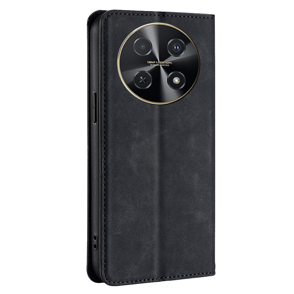 For Huawei nova 12i 4G Anti-Scratch Phone Case Anti-Drop Stand Card Holder PU Leather Phone Cover - Black