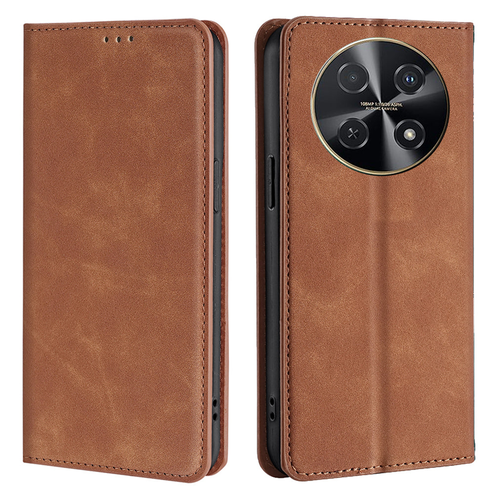 For Huawei nova 12i 4G Anti-Scratch Phone Case Anti-Drop Stand Card Holder PU Leather Phone Cover - Light Brown