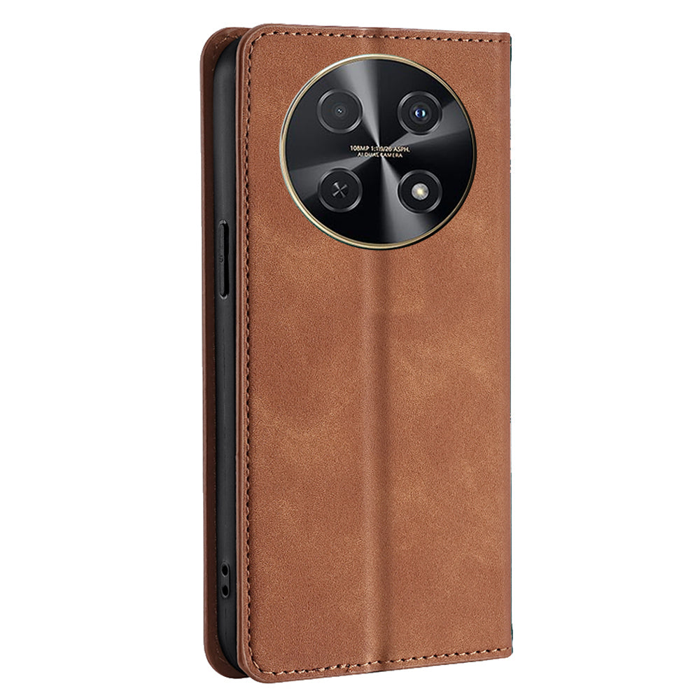 For Huawei nova 12i 4G Anti-Scratch Phone Case Anti-Drop Stand Card Holder PU Leather Phone Cover - Light Brown