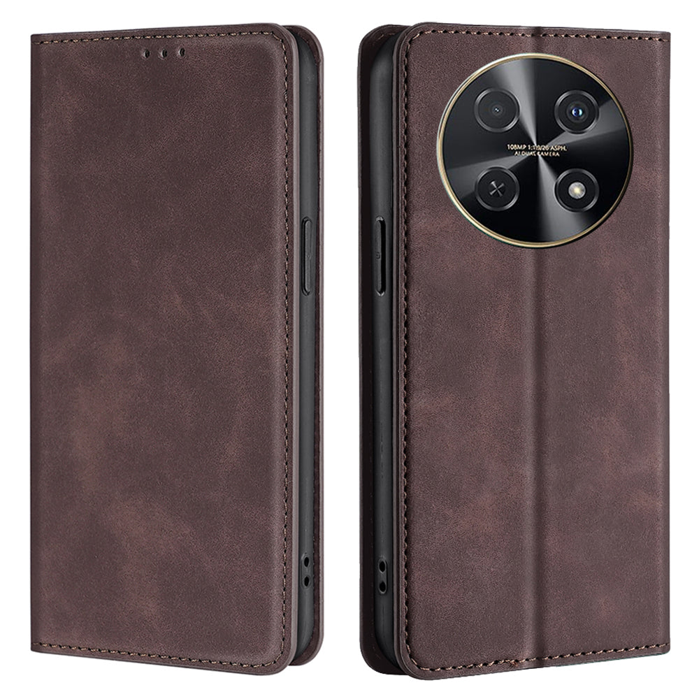 For Huawei nova 12i 4G Anti-Scratch Phone Case Anti-Drop Stand Card Holder PU Leather Phone Cover - Dark Brown