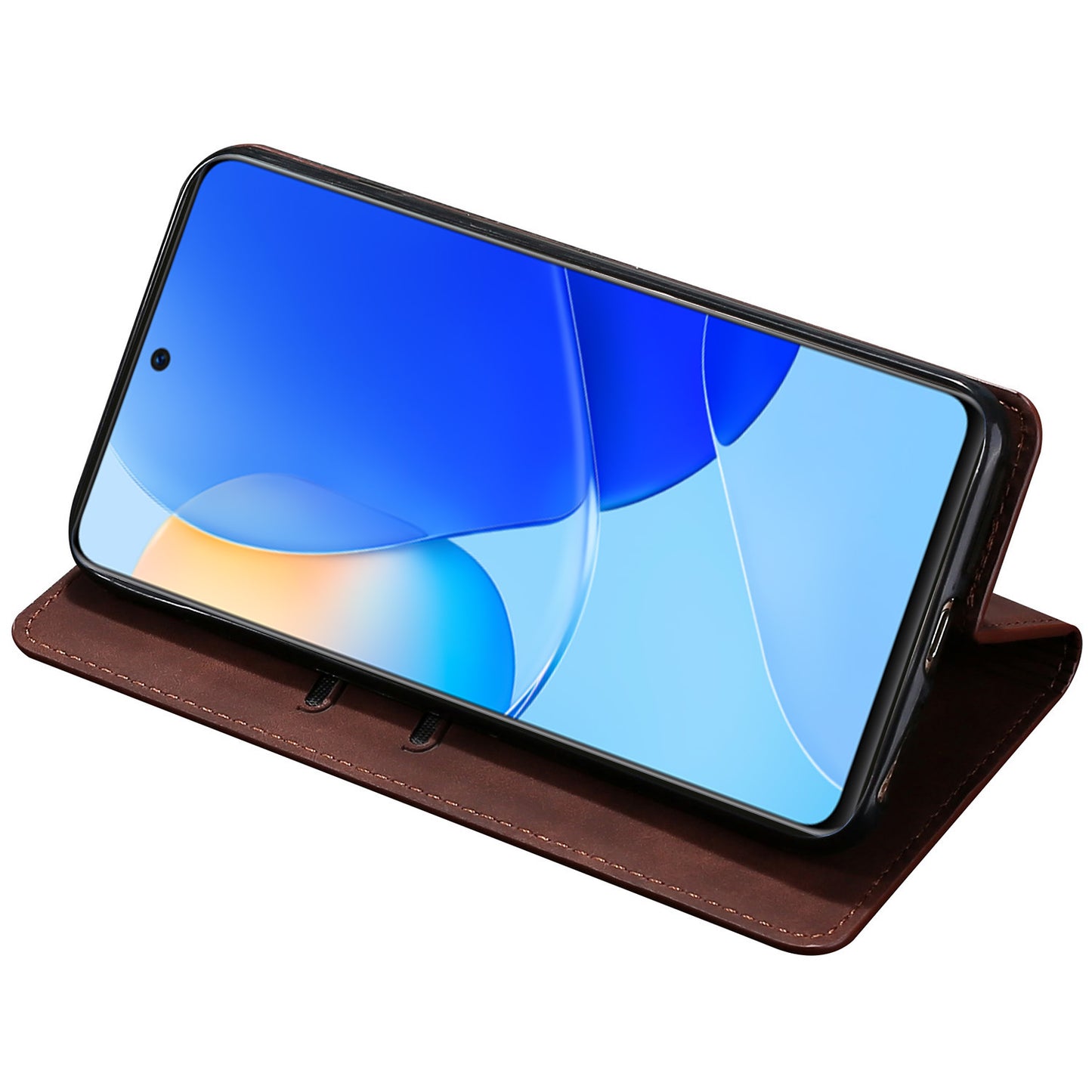 For Huawei nova 12i 4G Anti-Scratch Phone Case Anti-Drop Stand Card Holder PU Leather Phone Cover - Dark Brown