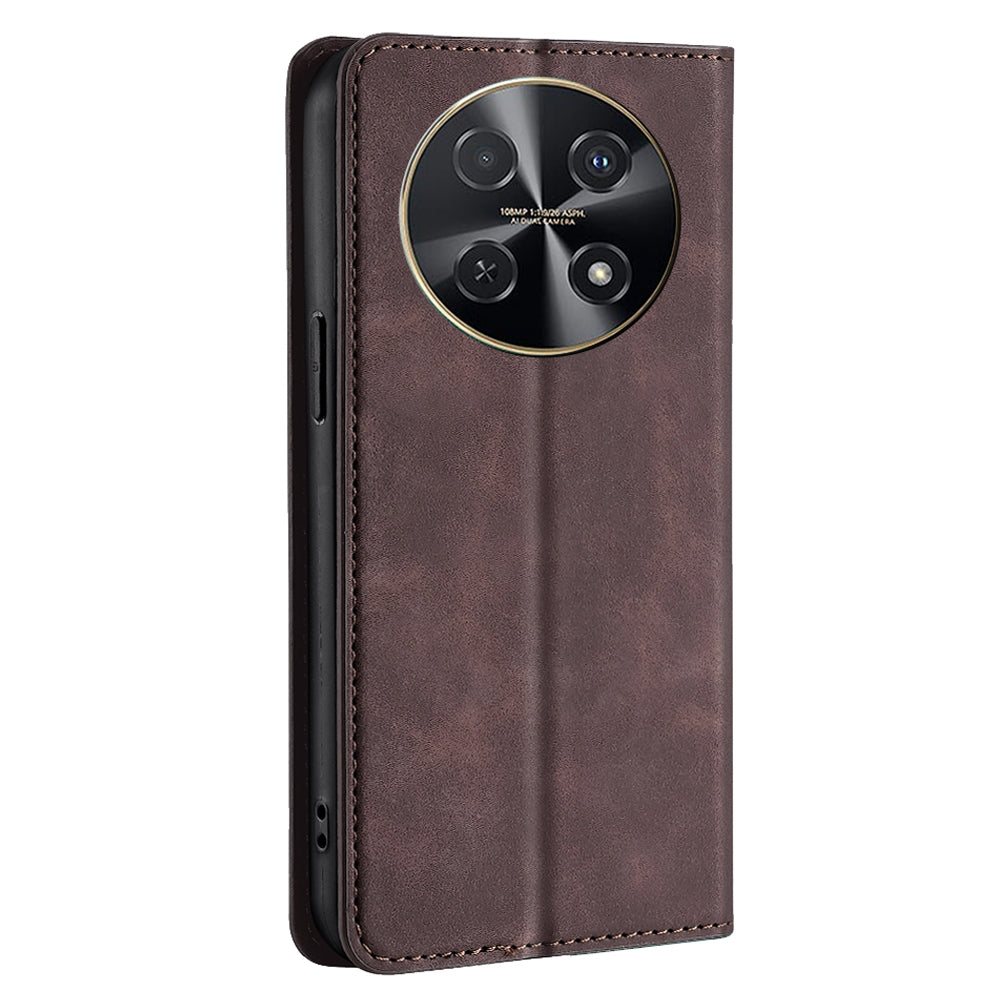 For Huawei nova 12i 4G Anti-Scratch Phone Case Anti-Drop Stand Card Holder PU Leather Phone Cover - Dark Brown