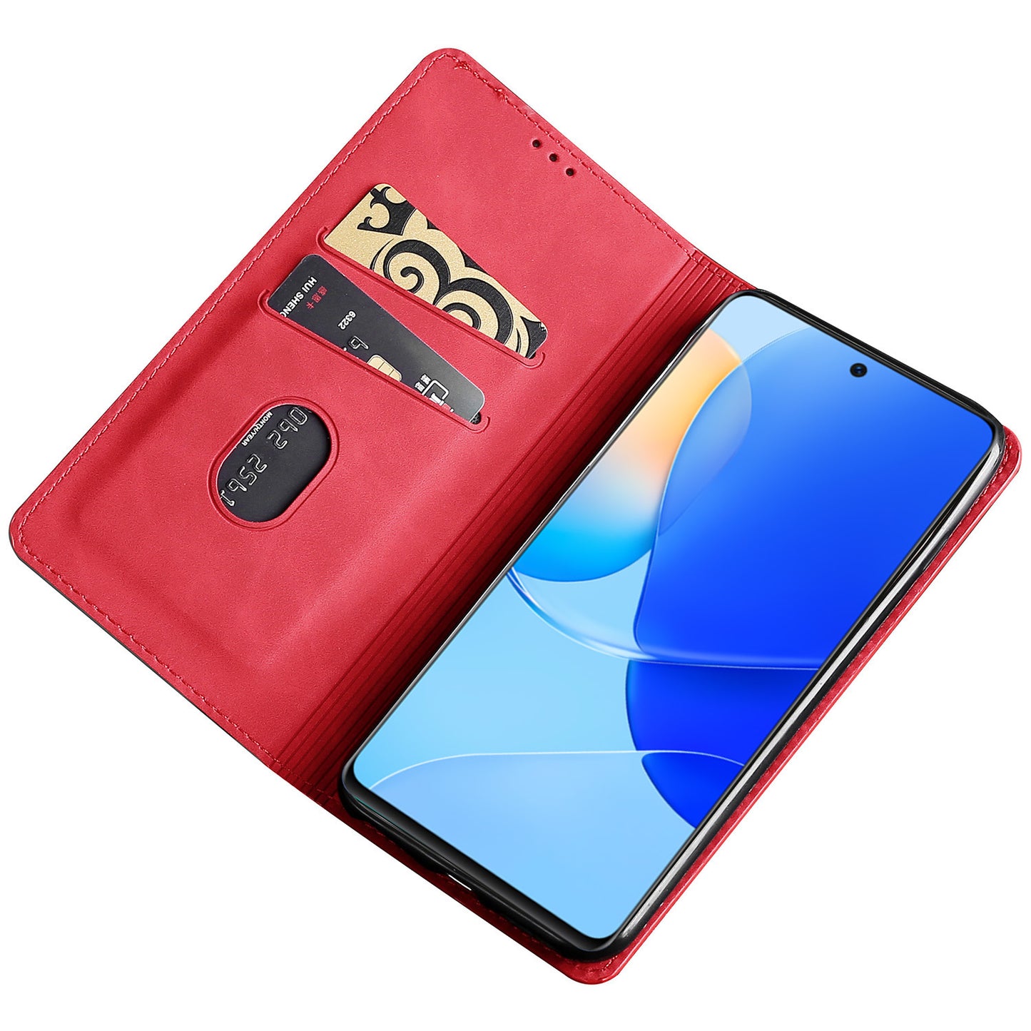 For Huawei nova 12i 4G Anti-Scratch Phone Case Anti-Drop Stand Card Holder PU Leather Phone Cover - Red