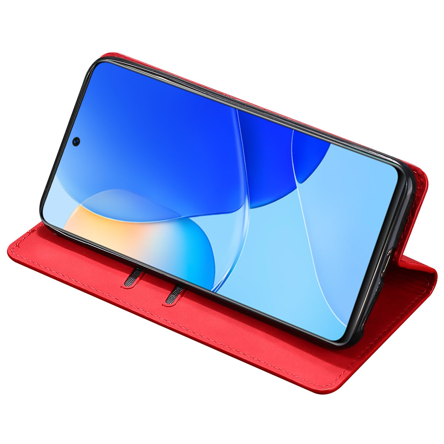 For Huawei nova 12i 4G Anti-Scratch Phone Case Anti-Drop Stand Card Holder PU Leather Phone Cover - Red