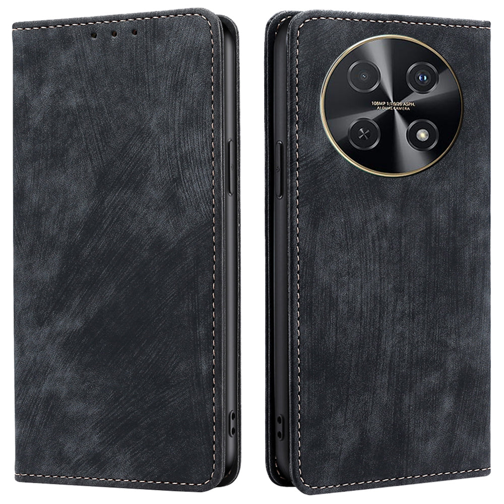 For Huawei nova 12i 4G Leather Phone Case RFID Blocking Card Slots Stand Cover - Black