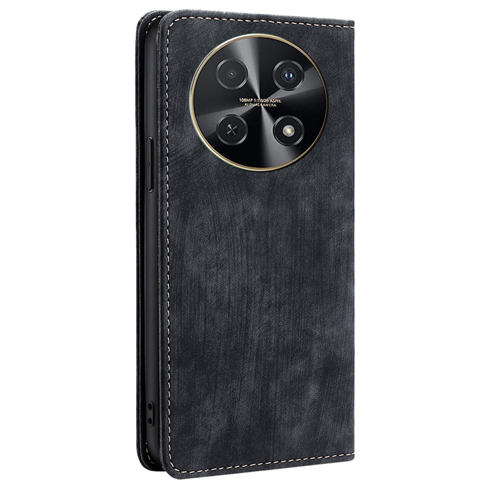 For Huawei nova 12i 4G Leather Phone Case RFID Blocking Card Slots Stand Cover - Black