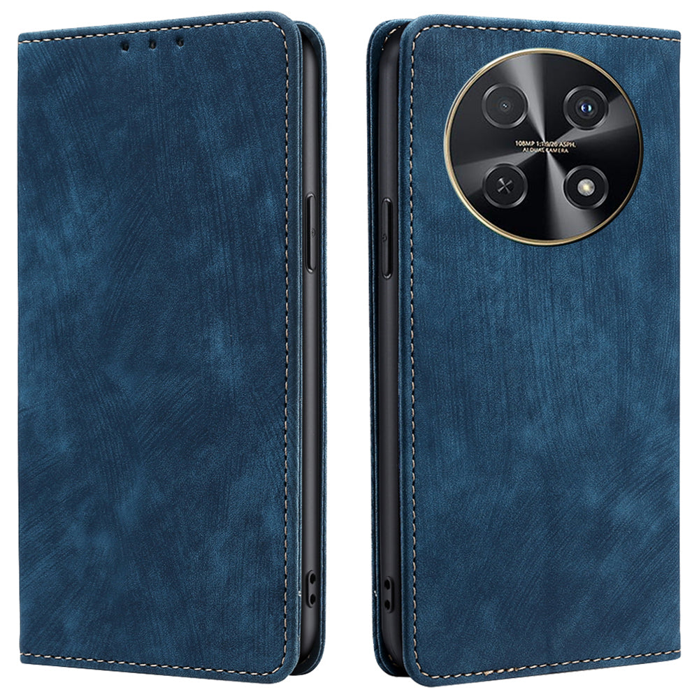 For Huawei nova 12i 4G Leather Phone Case RFID Blocking Card Slots Stand Cover - Blue