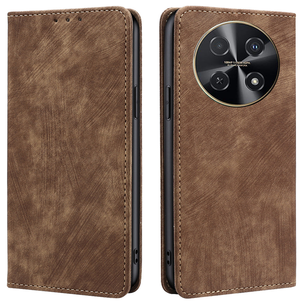 For Huawei nova 12i 4G Leather Phone Case RFID Blocking Card Slots Stand Cover - Brown