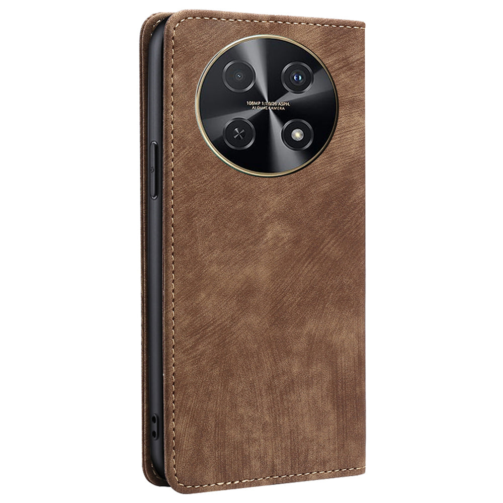 For Huawei nova 12i 4G Leather Phone Case RFID Blocking Card Slots Stand Cover - Brown