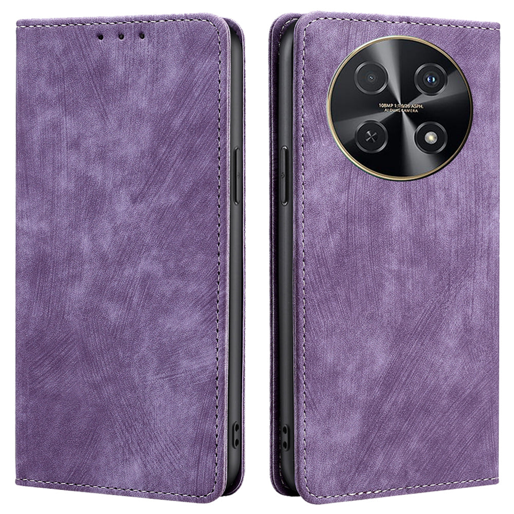 For Huawei nova 12i 4G Leather Phone Case RFID Blocking Card Slots Stand Cover - Purple