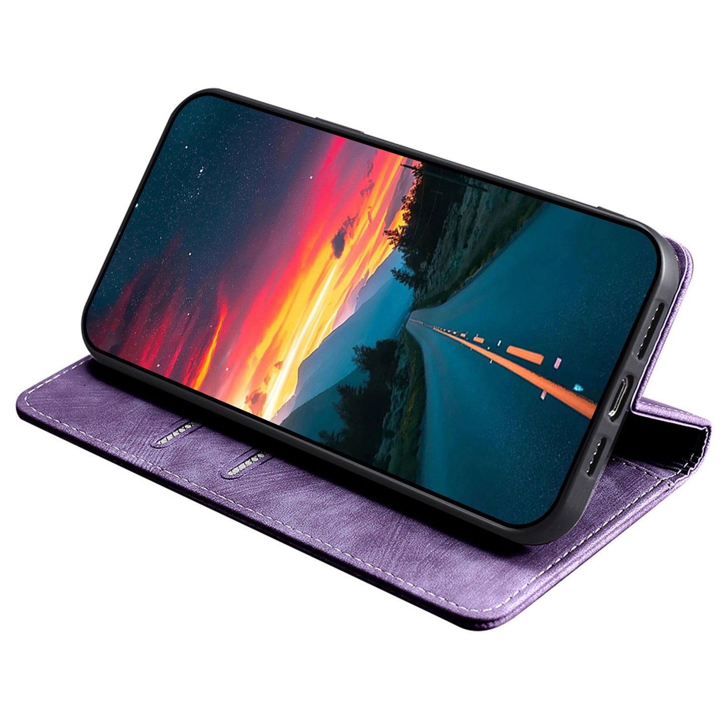For Huawei nova 12i 4G Leather Phone Case RFID Blocking Card Slots Stand Cover - Purple