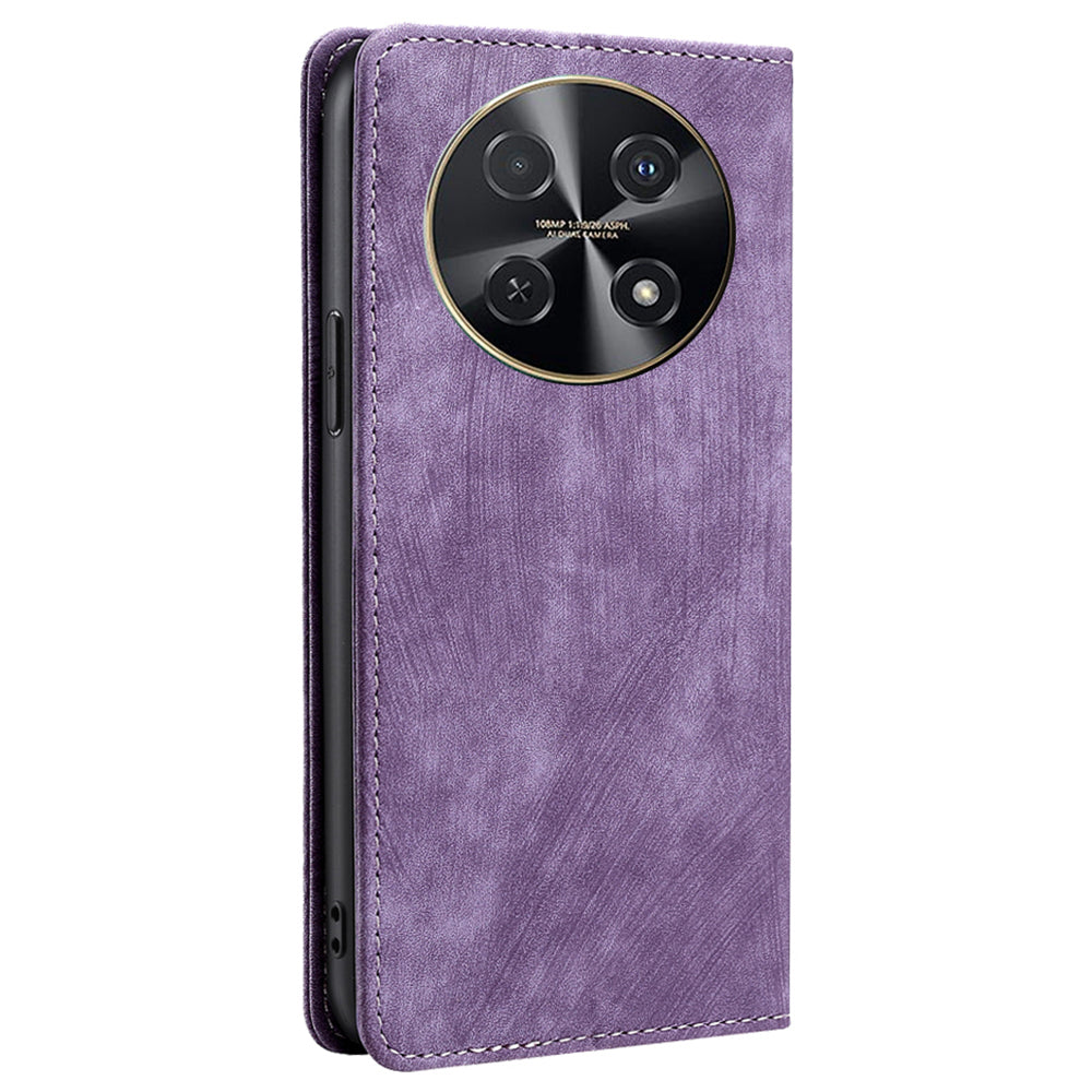 For Huawei nova 12i 4G Leather Phone Case RFID Blocking Card Slots Stand Cover - Purple