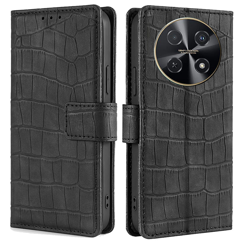 For Huawei nova 12i 4G Fully Wrapped Leather Case Crocodile Texture Magnetic Phone Cover - Black