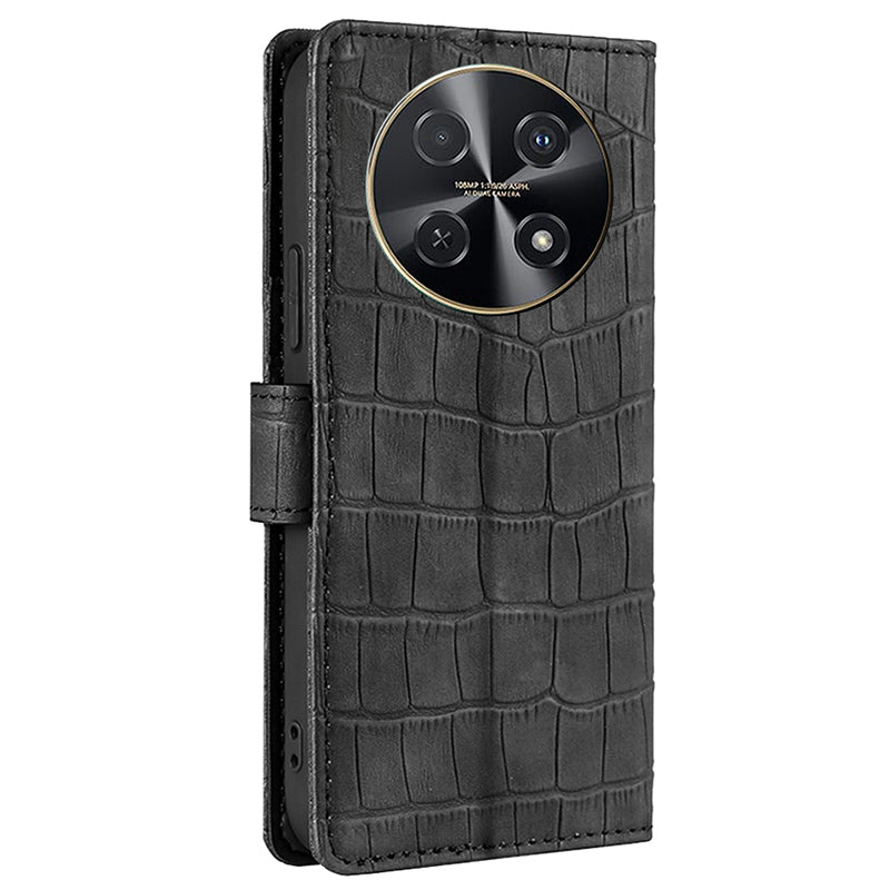 For Huawei nova 12i 4G Fully Wrapped Leather Case Crocodile Texture Magnetic Phone Cover - Black