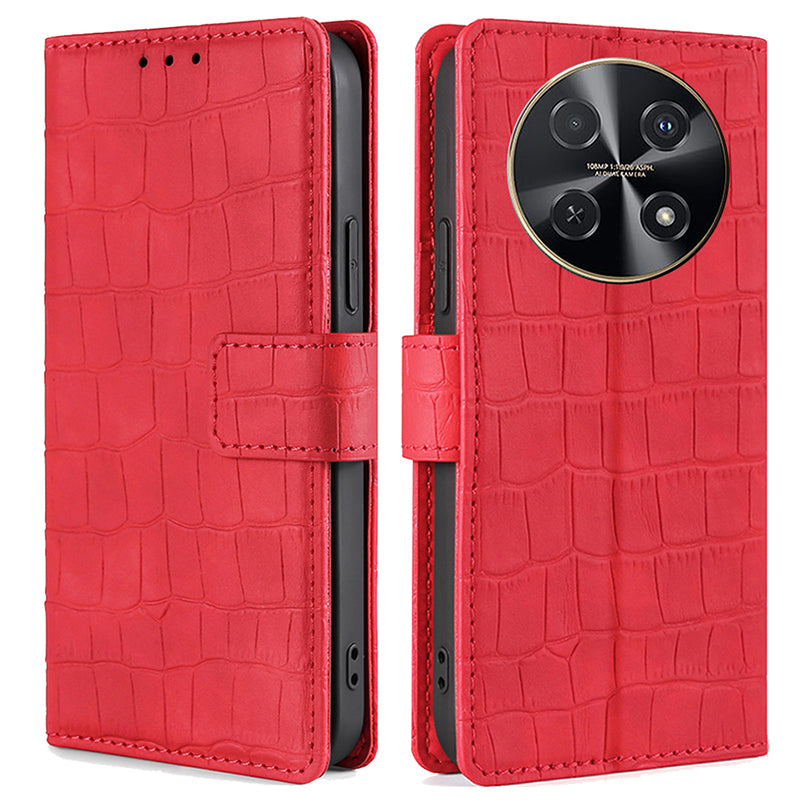 For Huawei nova 12i 4G Fully Wrapped Leather Case Crocodile Texture Magnetic Phone Cover - Red