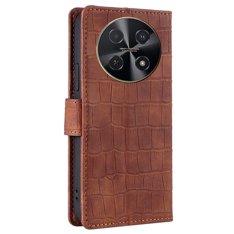 For Huawei nova 12i 4G Fully Wrapped Leather Case Crocodile Texture Magnetic Phone Cover - Brown