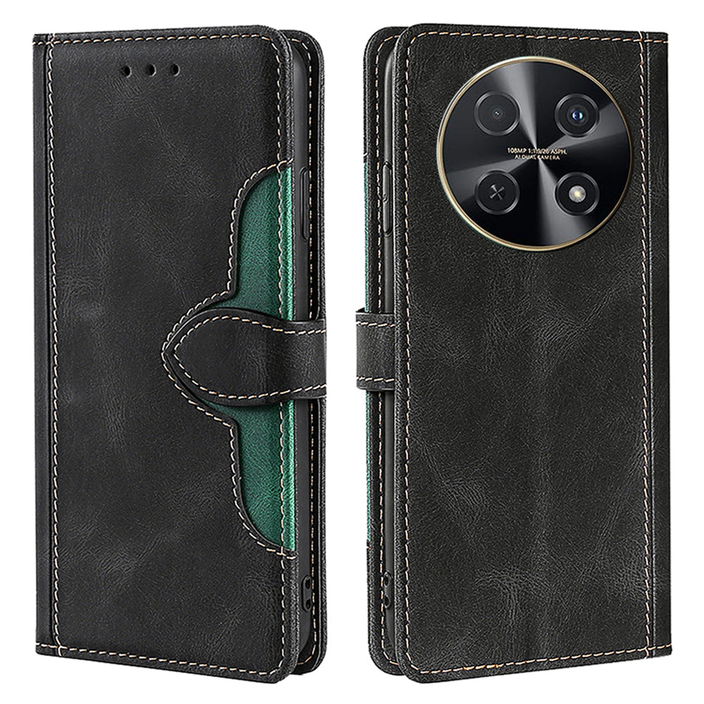 Wallet Phone Case for Huawei nova 12i 4G Anti-Scratch PU Leather Phone Cover with Straw Hat Pattern - Black