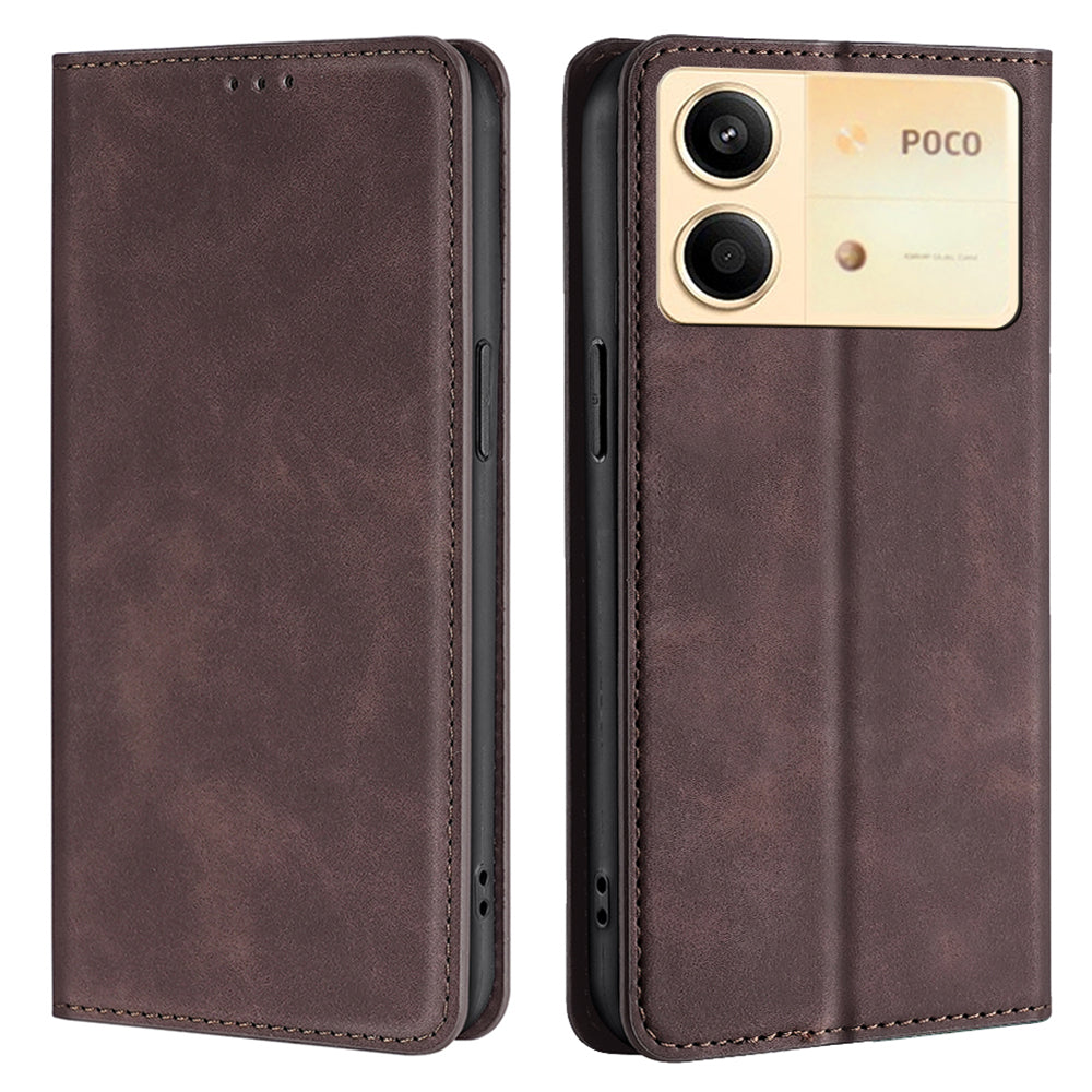 For Xiaomi Redmi Note 13R Pro 5G Case Card Holder Magnetic PU Leather Phone Cover - Dark Brown