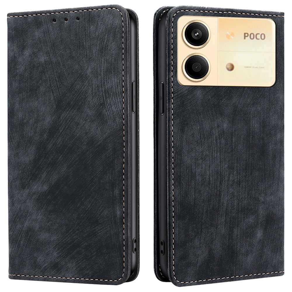 For Xiaomi Redmi Note 13R Pro 5G Leather Case RFID Blocking Phone Wallet Cover - Black