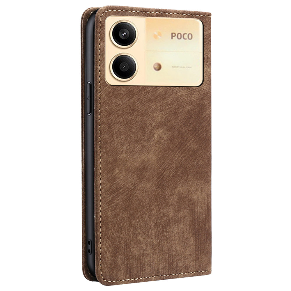 For Xiaomi Redmi Note 13R Pro 5G Leather Case RFID Blocking Phone Wallet Cover - Brown
