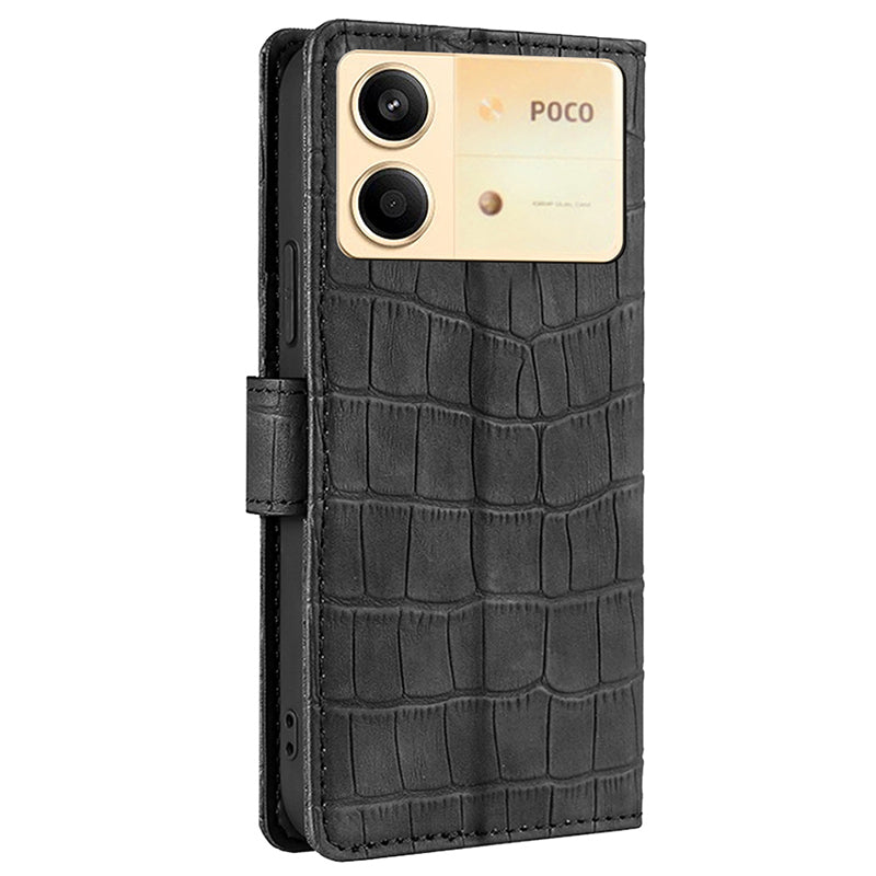 For Xiaomi Redmi Note 13R Pro 5G Wallet Case Crocodile Texture Leather Phone Cover - Black