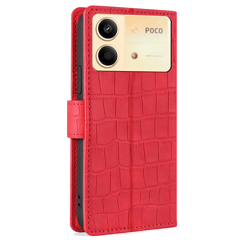 For Xiaomi Redmi Note 13R Pro 5G Wallet Case Crocodile Texture Leather Phone Cover - Red